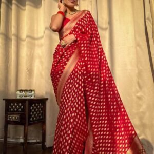 Beautiful Red Color Banarasi Jacquard Weaving Saree