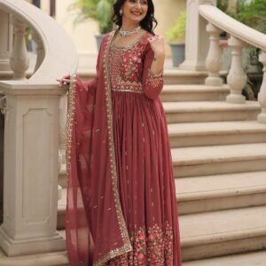 Designer Peach Color Three Piece Sharara Suit
