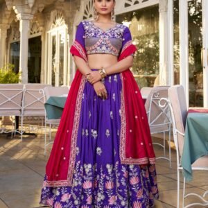 Purple Color Vichitra Silk Thread Embroidered Lehenga Choli