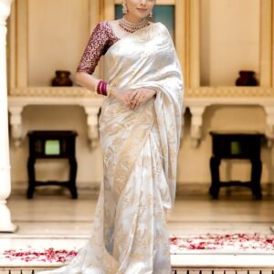 White Color Banarasi Jacquard Zari Weaving Saree