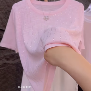 Shimmering Soft-Knit T-Shirt with Glitter Details