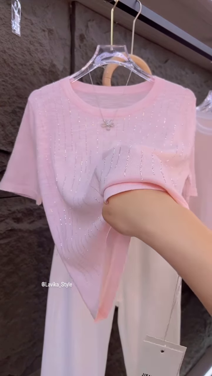 Shimmering Soft-Knit T-Shirt with Glitter Details