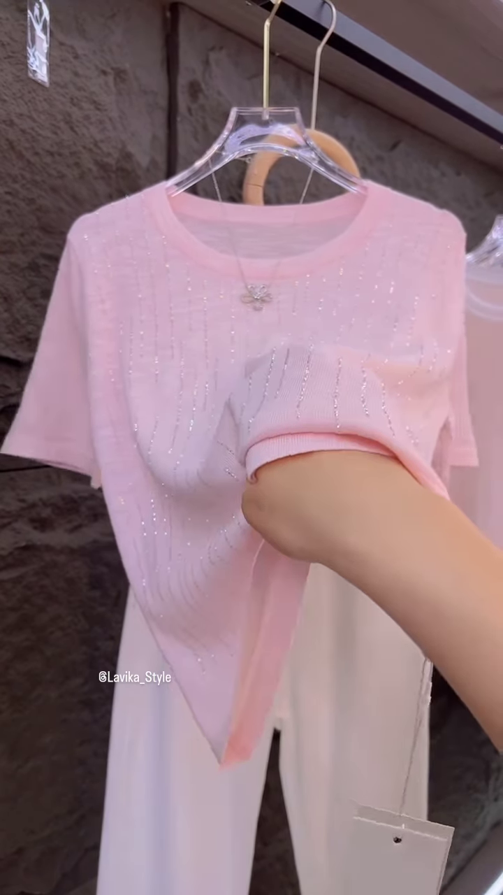 Shimmering Soft-Knit T-Shirt with Glitter Details - Image 2