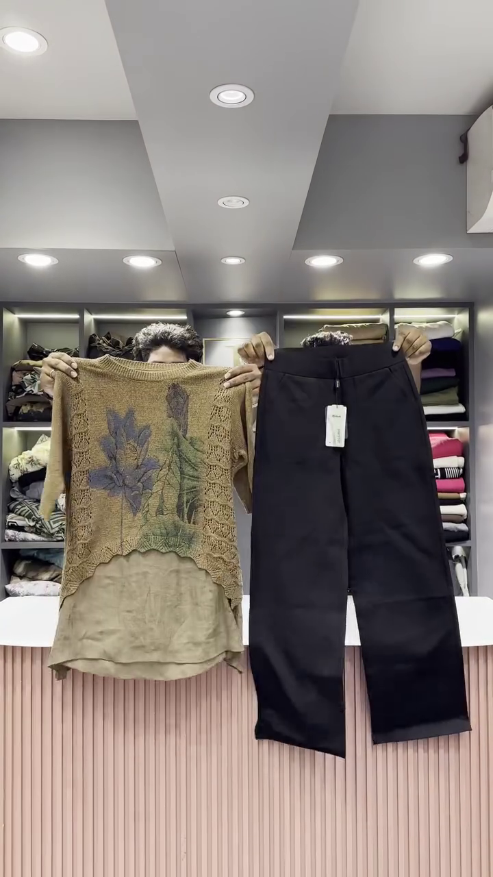 Artistic Knit Sweater and Black Wide-Leg Pant Set - Image 7