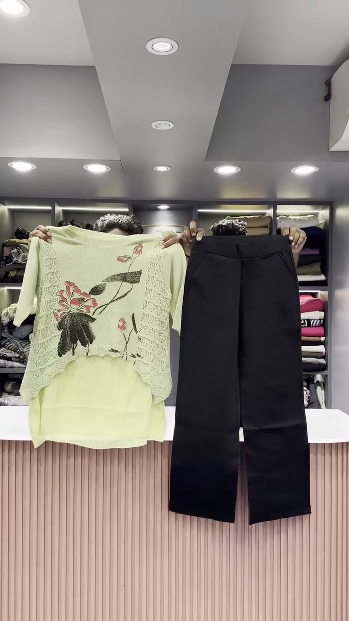 Artistic Knit Sweater and Black Wide-Leg Pant Set