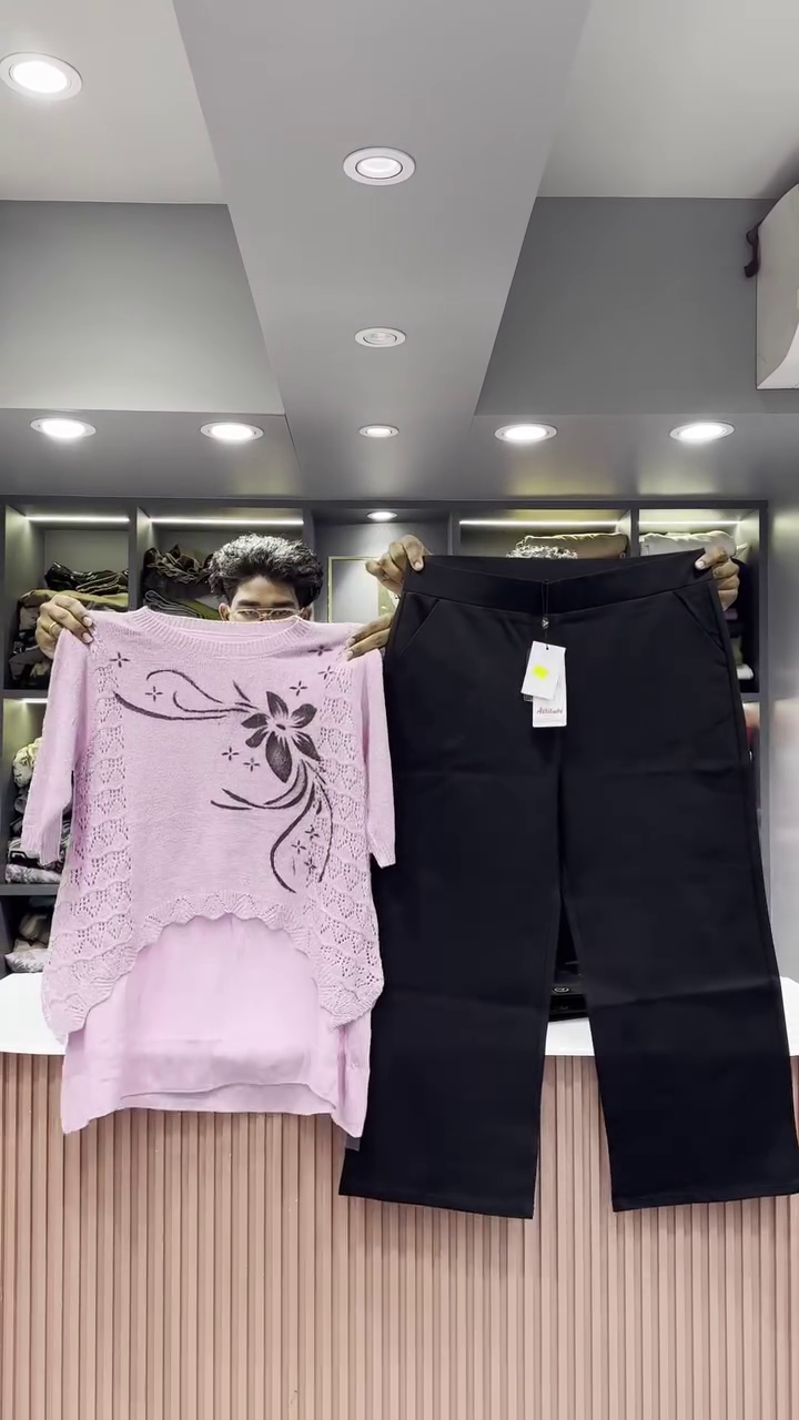 Artistic Knit Sweater and Black Wide-Leg Pant Set - Image 3