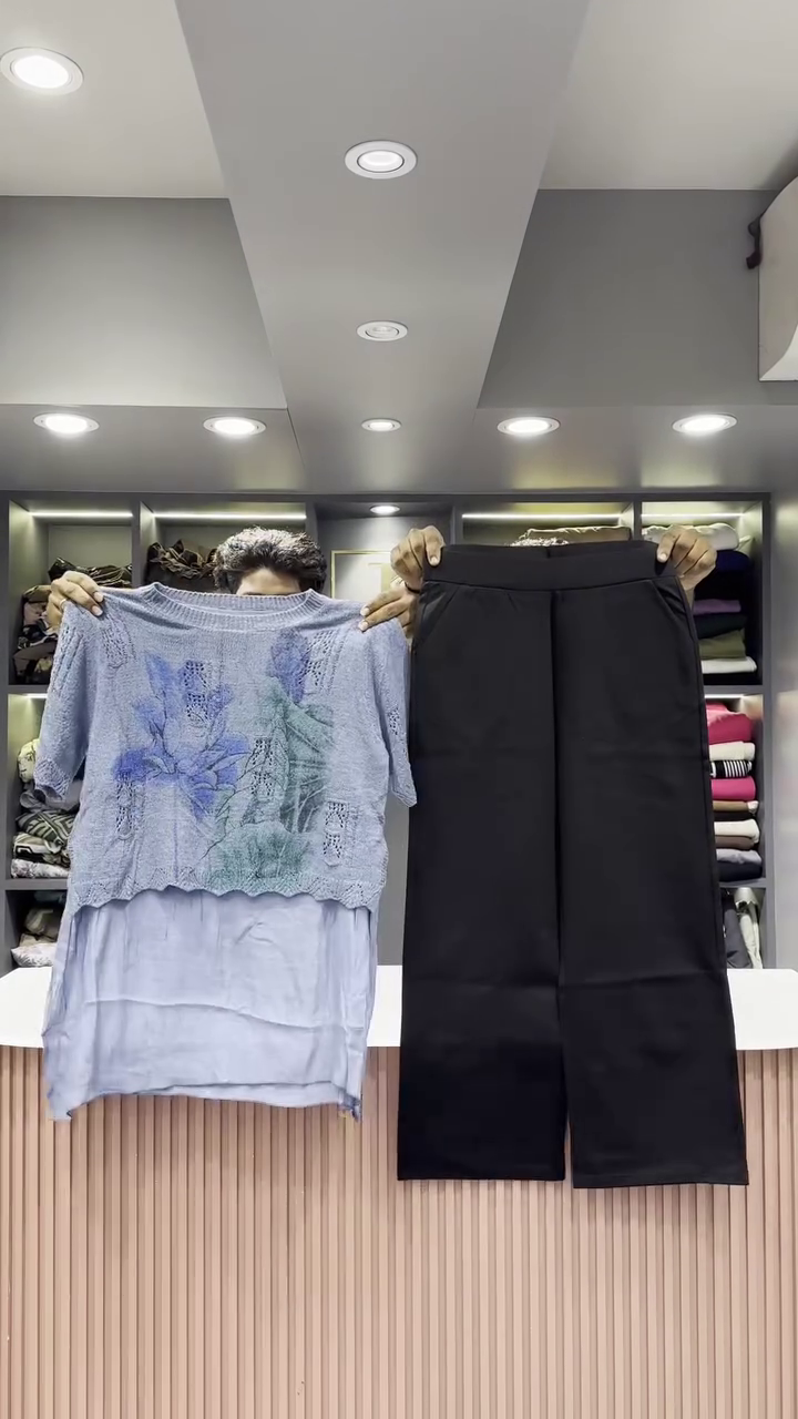 Artistic Knit Sweater and Black Wide-Leg Pant Set - Image 2