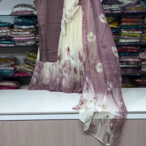 Elegant Mauve and Floral Printed Three-Piece Ensemble