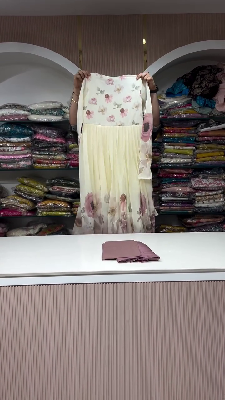 Elegant Mauve and Floral Printed Three-Piece Ensemble - Image 4