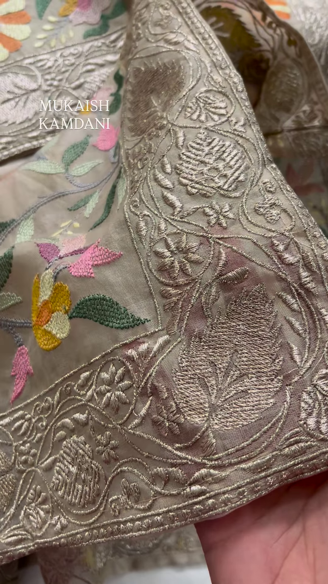 Sheer Fabric with 3D Floral Applique and Embroidery - Image 4