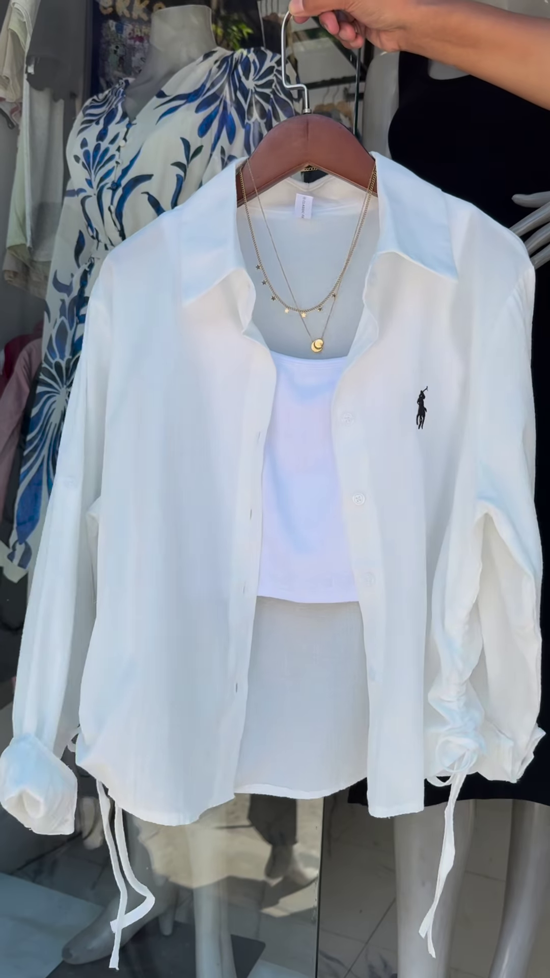 Casual Pink Pinstripe Button-Down Shirt with Ruched Side Detail - Image 2