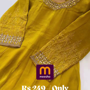 Mustard Yellow Anarkali Gown with Zari and Mirror Work