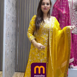 Bright Yellow Anarkali Gown with All-Over Sequin Work