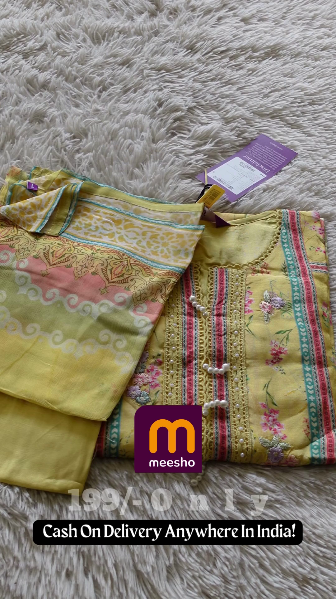 White Cotton Suit with Multi-Color Resham Embroidery - Image 2