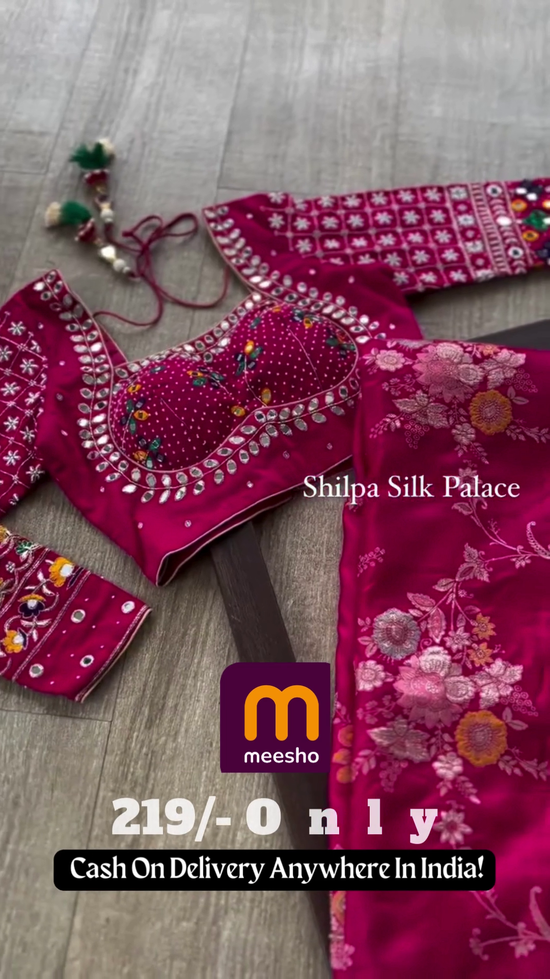 Vibrant Hot Pink Silk Blouse and Saree Set with Heavy Mirror and Zari Work - Traditional Wedding Collection - Image 2