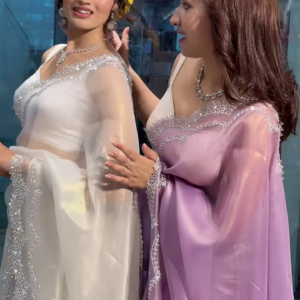 Designer Scalloped Border Chiffon Saree with Shimmering Sequin Embroidery - Elegant Wedding & Party Wear