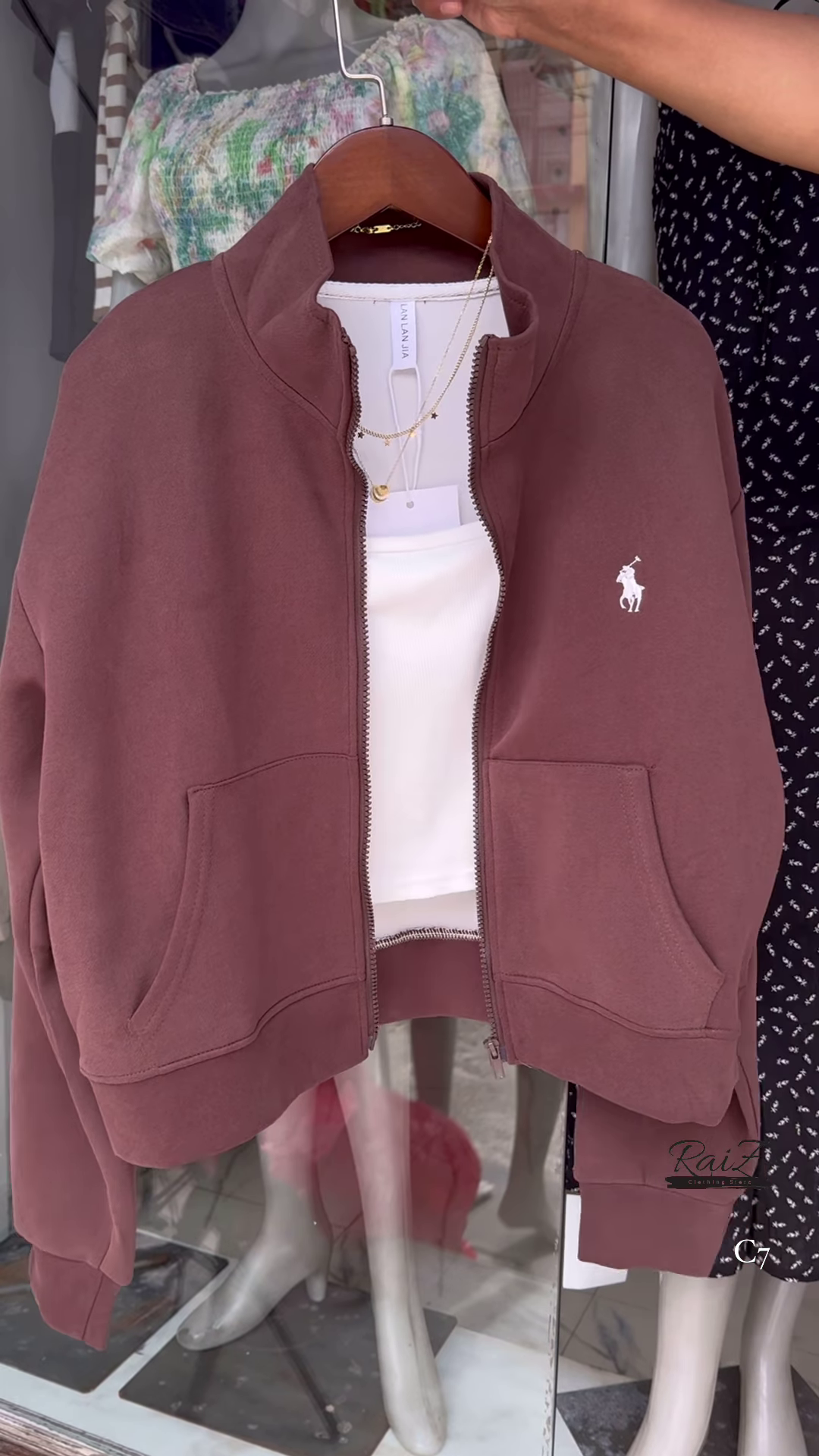 Cocoa Brown Full-Zip Cropped Hoodie with Fleece Lining and Minimalist Logo Detail - Premium Winter Athleisure