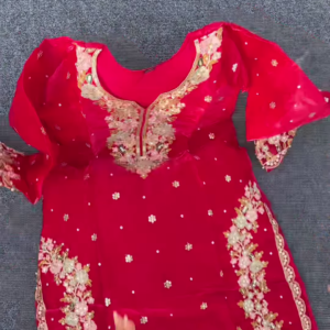 Red Embroidered Party Wear Kurti with Pearl & Mirror Work – Traditional Glam Look for Festive Occasions