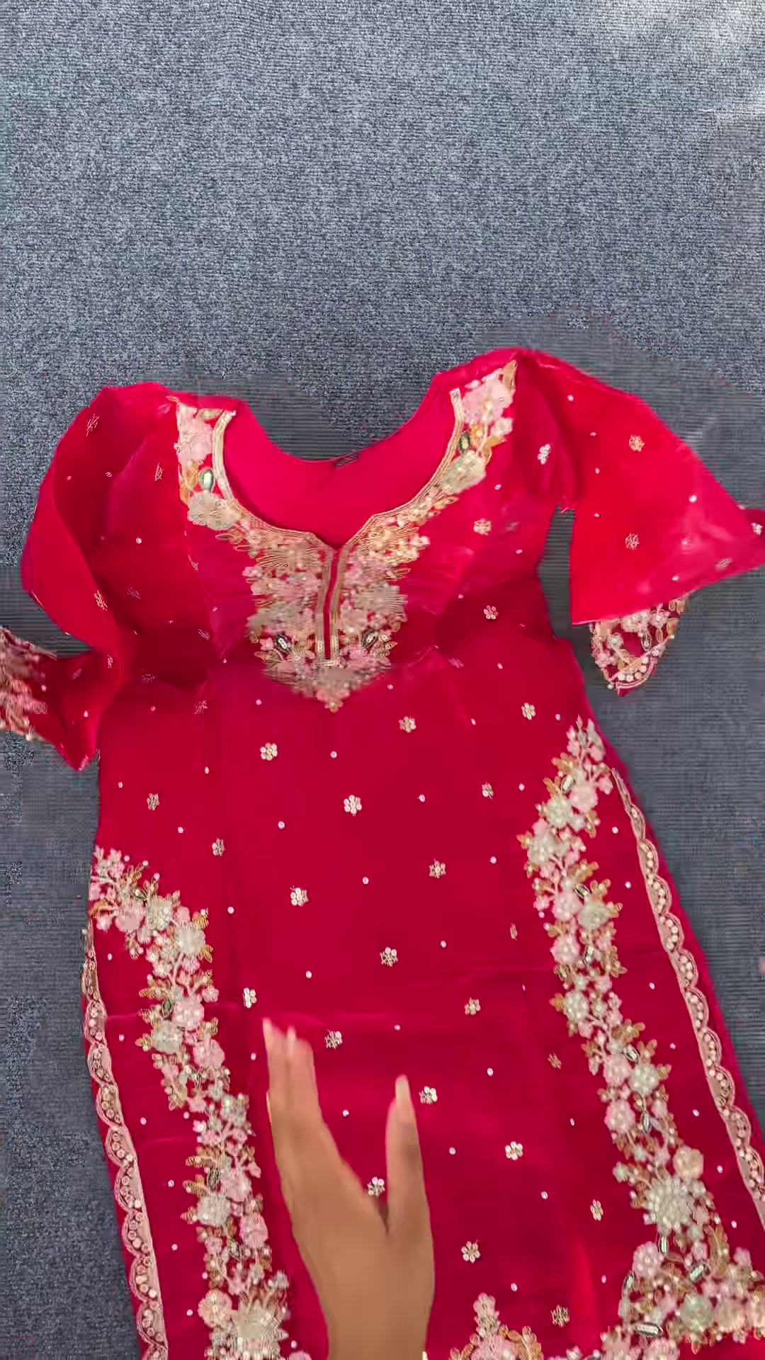 Red Embroidered Party Wear Kurti with Pearl & Mirror Work – Traditional Glam Look for Festive Occasions