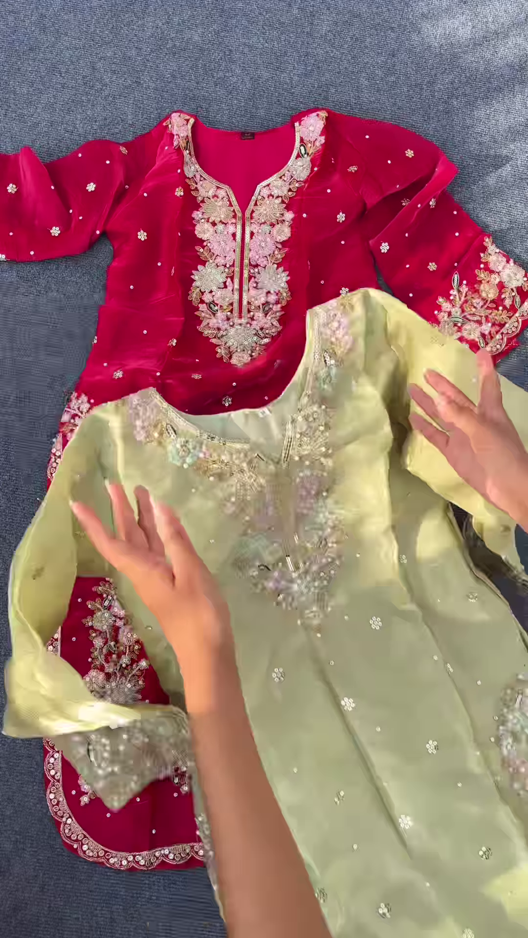 Red Embroidered Party Wear Kurti with Pearl & Mirror Work – Traditional Glam Look for Festive Occasions - Image 3