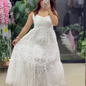 Women’s White Floral Cut-Out Maxi Dress – Ethereal Boutique-Style Occasion Wear