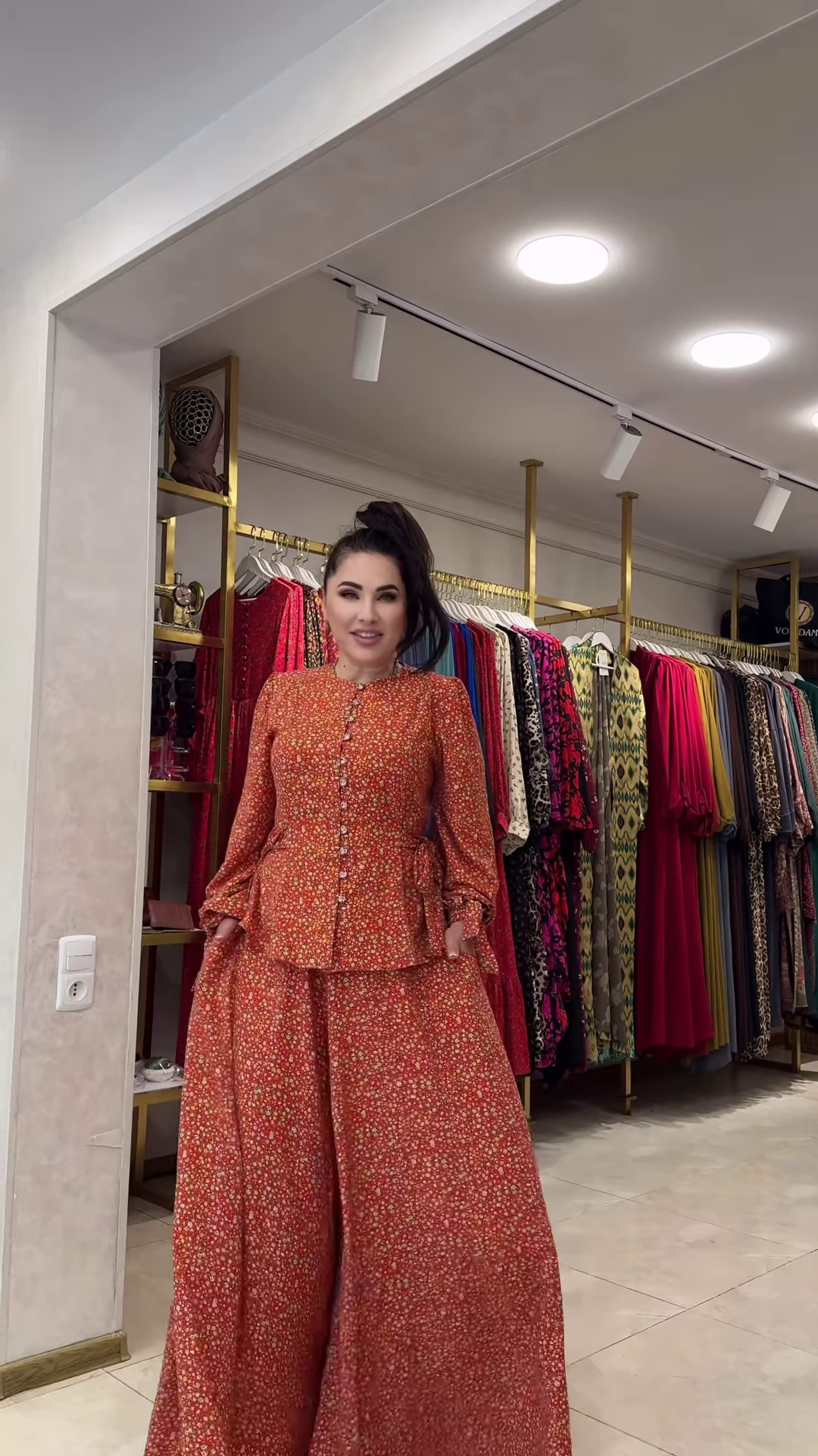 Women’s Red Floral Printed Co-Ord Set – Long-Sleeve Top with Wide-Leg Trousers for Casual Ethnicwear - Image 3