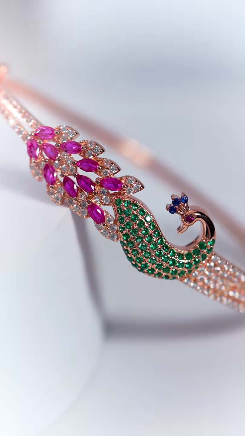 Women’s Peacock Design Stone-Studded Bracelets - Image 3