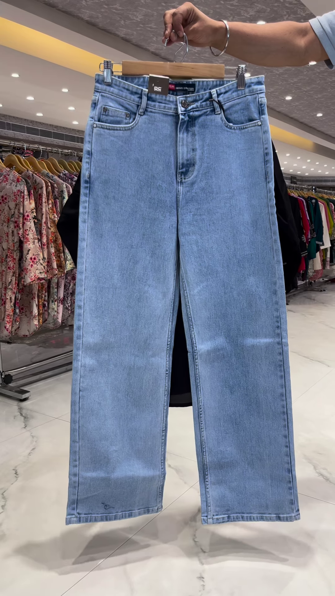 Women’s Black Floral Embroidered Kurti with Light Blue Denim Pants – Everyday Ethnicwear Ensemble with Bright Accents - Image 2