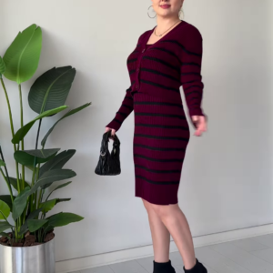 Striped Knit Coโord Dress Set โ Chic, Stretchy, and Ready to Dress Up or Down