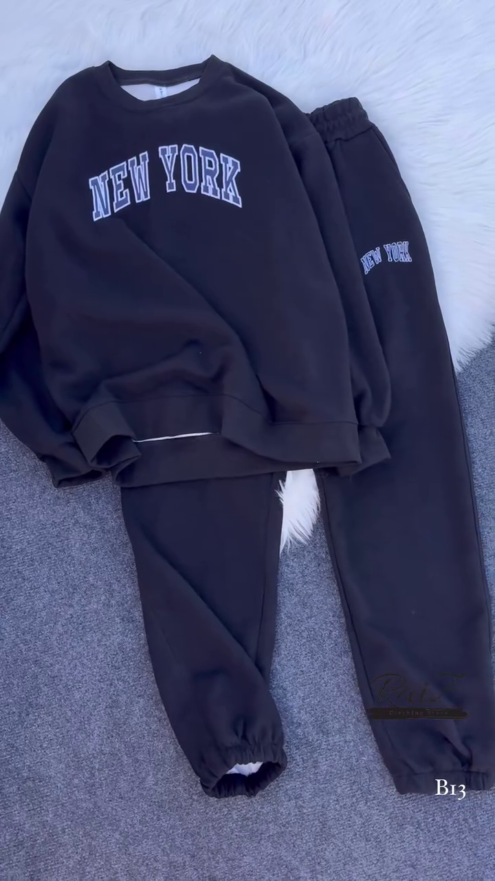 New York Print Black Sweatshirt & Jogger Co-ord Set - Image 2