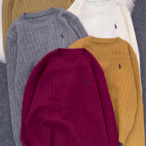 Cable-Knit Embroidered Sweaters 🧥 Available in Black, Beige, White, Gray, Mustard & Burgundy