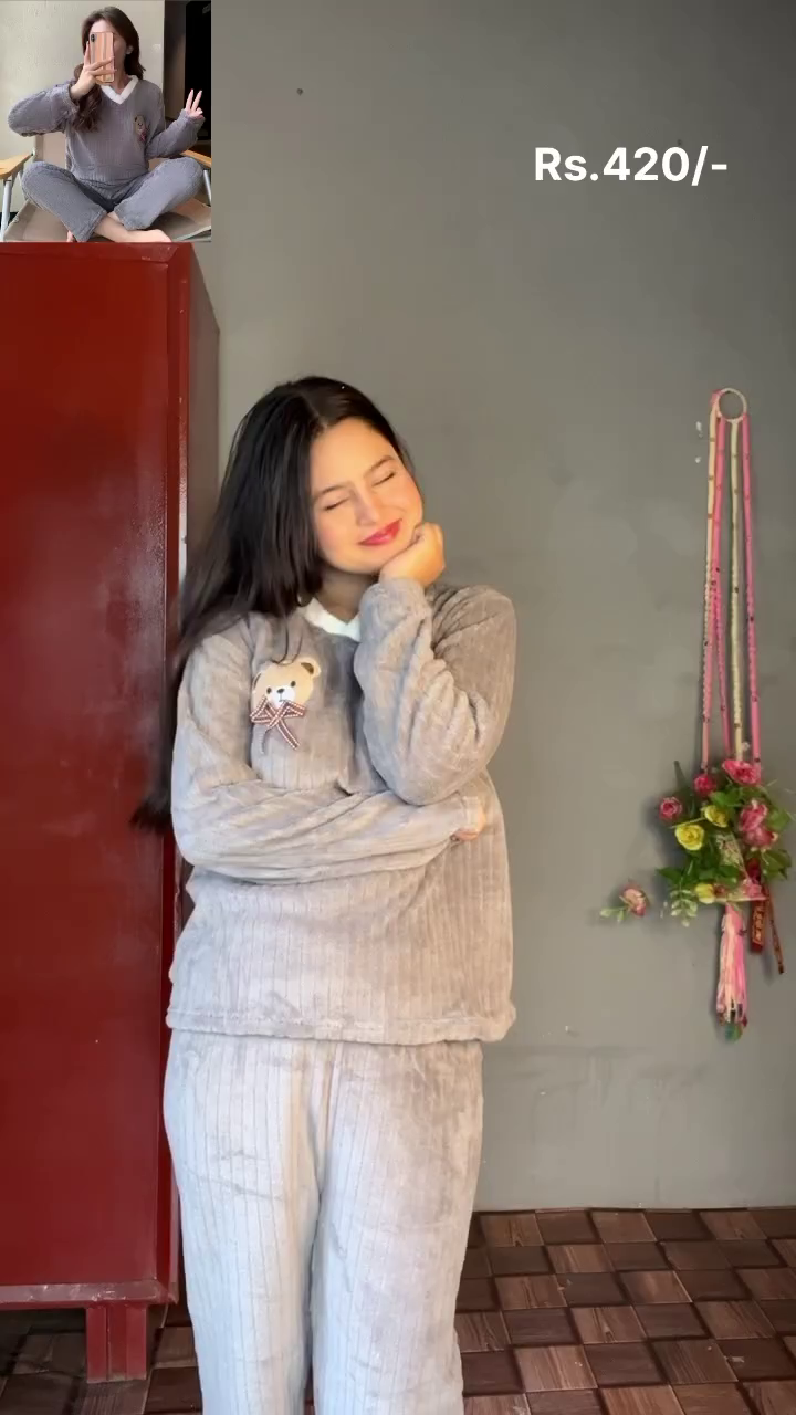 Plush Teddy Embroidery Nightwear Set – Soft, Snuggly Lounge Comfort for All Ages 🧸✨ - Image 2