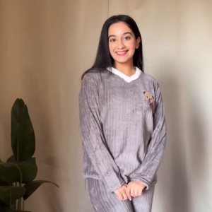 Fluffy Cartoon Co-ord Set 🐾 White Top & Blue Pants – Ultra Cozy Loungewear