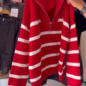 Striped Knit Sweater Collection ๐งถ Half-Zip & Crew Styles โ Cream, Blue, Red & More