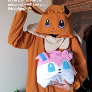 Character Onesie Pajamas 🐾 Cozy Hooded Styles – Eevee, Snorlax & Cartoon Purple