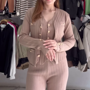 Ribbed Knit Co-ord Sets π§Άπ€ With Button Accents β Black & Beige Variants