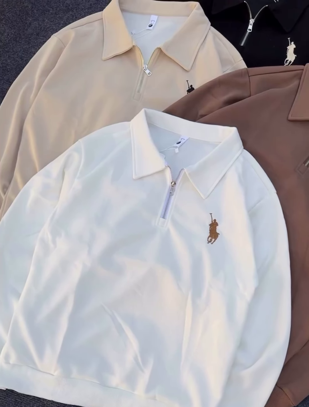 Half-Zip Polo Shirts 🧵🧼 With Embroidered Chest Detail – Black, Beige, Brown & White Variants - Image 3
