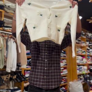 Floral Embroidered Knit Cardigans 🌸🧶 With Pearl Buttons – Purple, Blue & Pink Variants