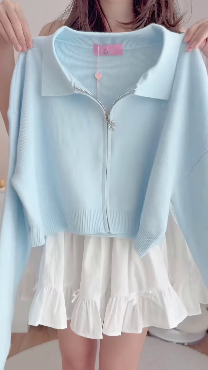 Pastel Knitwear Collection 🧶🎀 With Bow Buttons, Zip Charm & Ribbed Texture – Purple, Blue & Pink Variants - Image 4