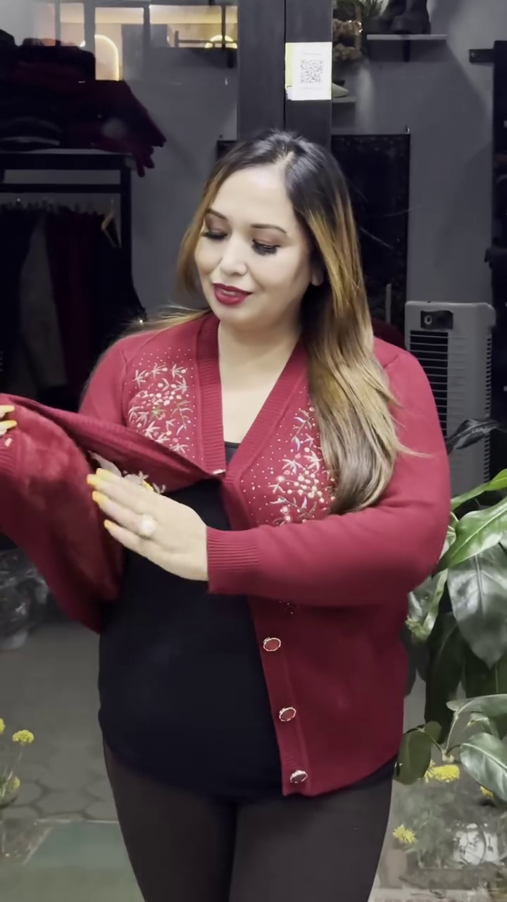 Floral V-Neck Knit Cardigans πΈπ§₯ β Purple, Black & Beige Variants with Button Closure & Boutique Styling - Image 3