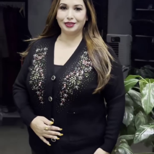 Floral V-Neck Knit Cardigans 🌸🧥 – Purple, Black & Beige Variants with Button Closure & Boutique Styling