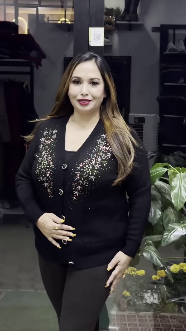 Floral V-Neck Knit Cardigans πΈπ§₯ β Purple, Black & Beige Variants with Button Closure & Boutique Styling