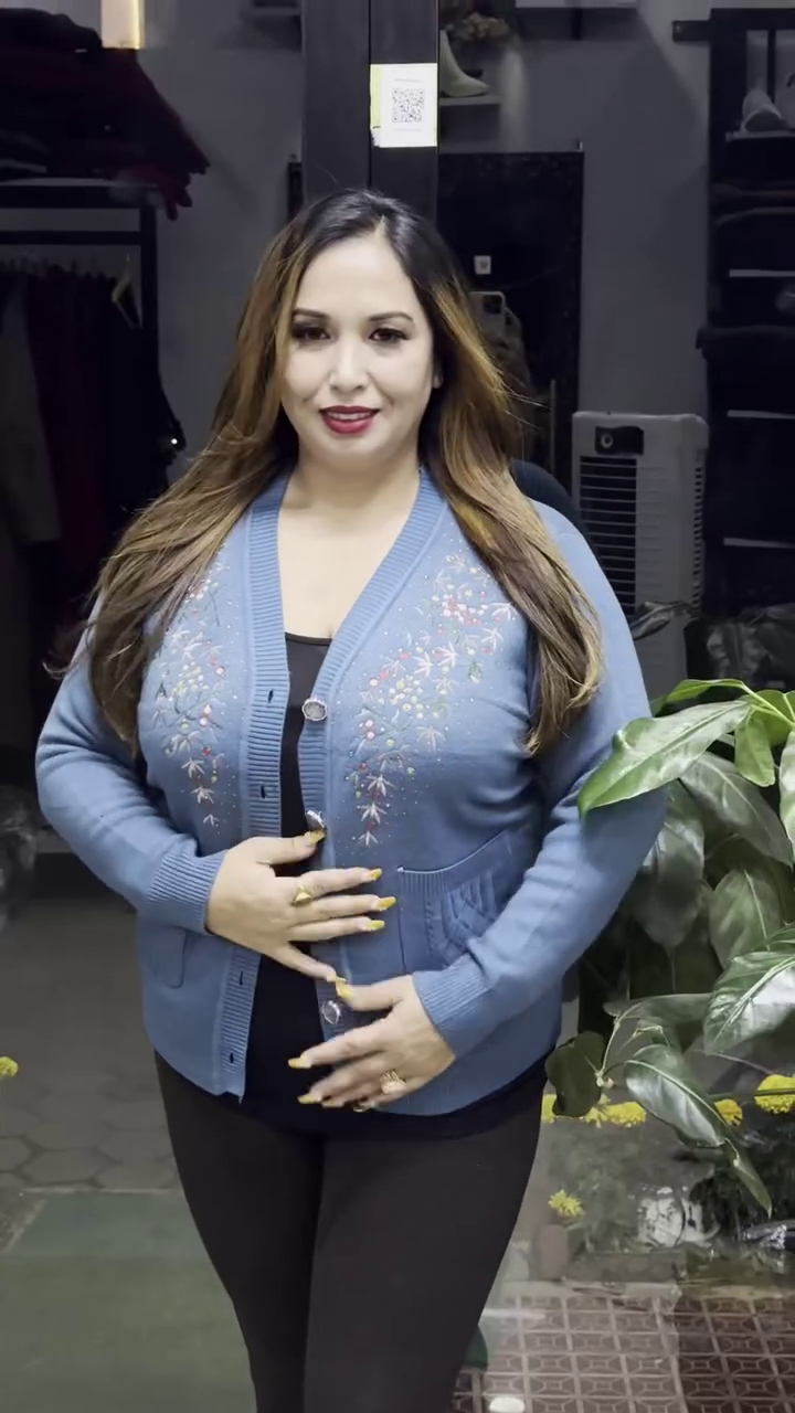 Floral V-Neck Knit Cardigans πΈπ§₯ β Purple, Black & Beige Variants with Button Closure & Boutique Styling - Image 5