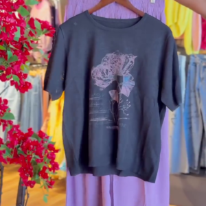 Floral Noir Tee & Lavender Pleat Skirt