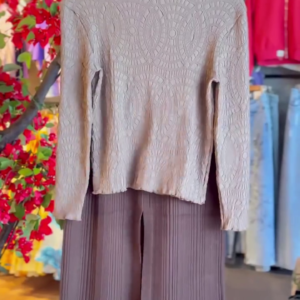 Sandstone Embossed Top & Taupe Pleated Culottes