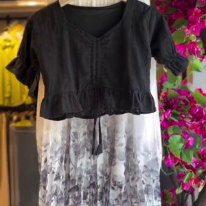 Midnight Ruffle Blouse & Grey Bloom Skir