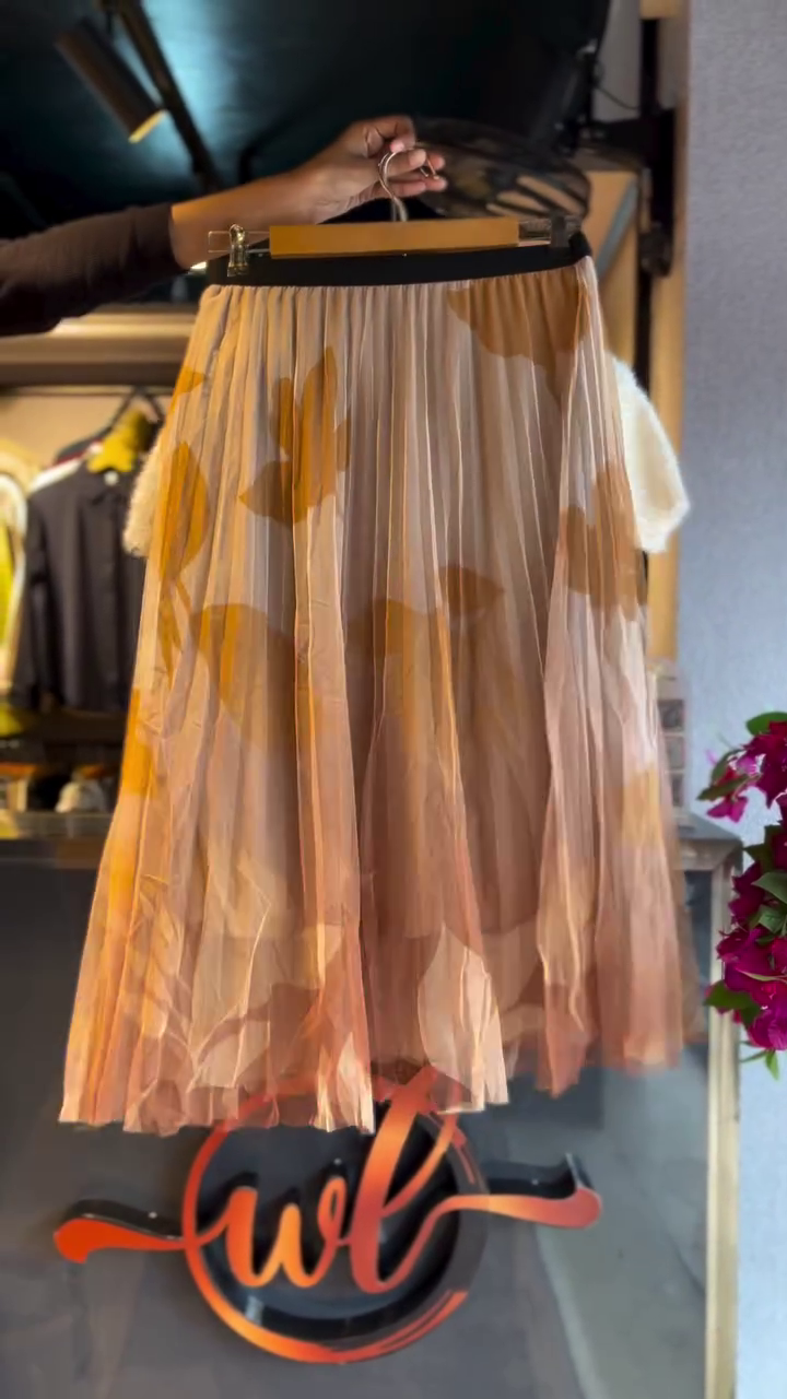 Fuzzy White Knit & Mocha Sheer Pleats - Image 2