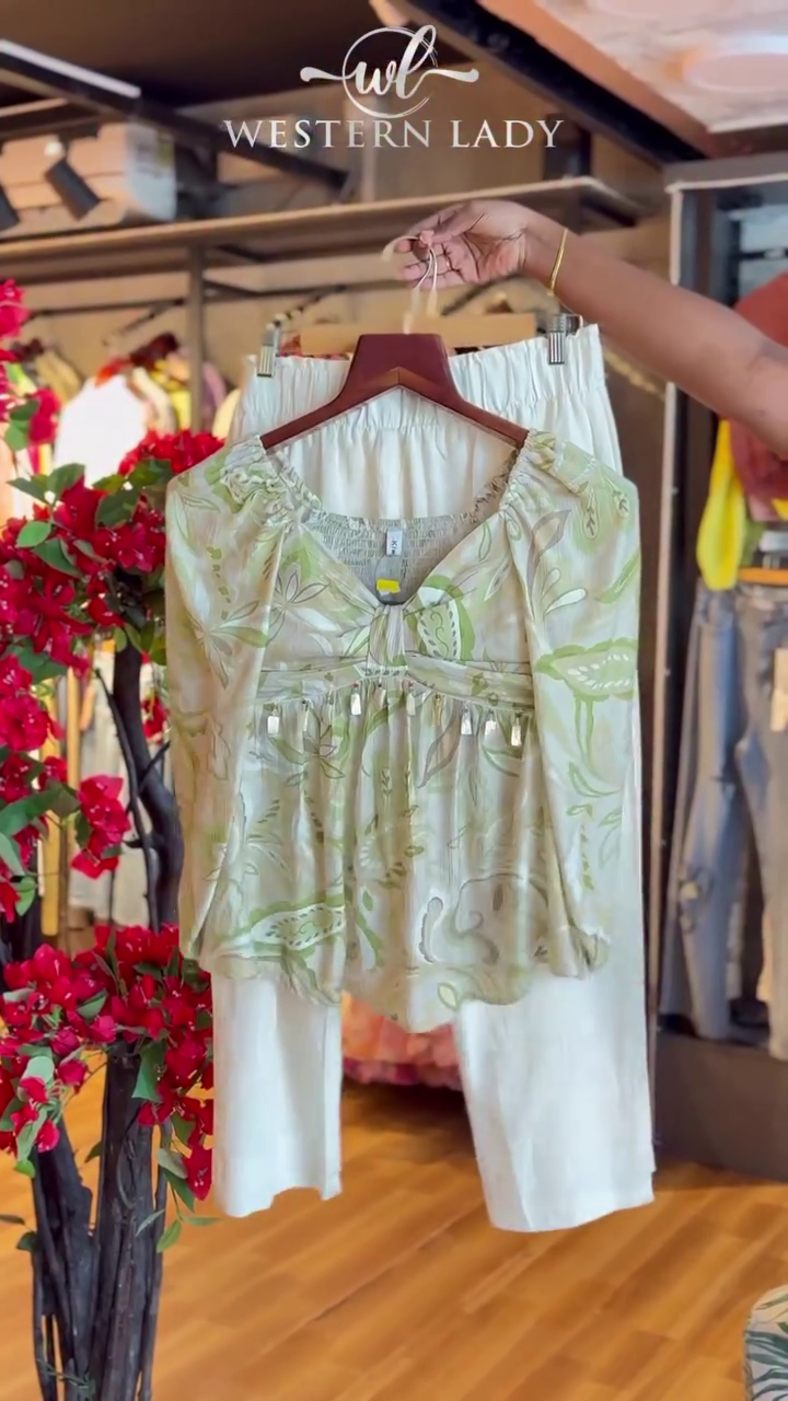 Floral Mist Top & White Pants