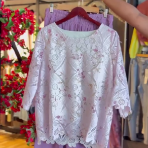 Lace Bloom Top in White & Lavender Skirt