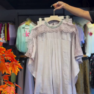 Pleated Lace Dress in Pastel Pink